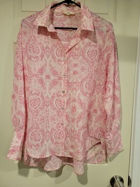 Entro Pink Paisley Button Down Blouse - Size Small - Boho Tulip Hem Top
